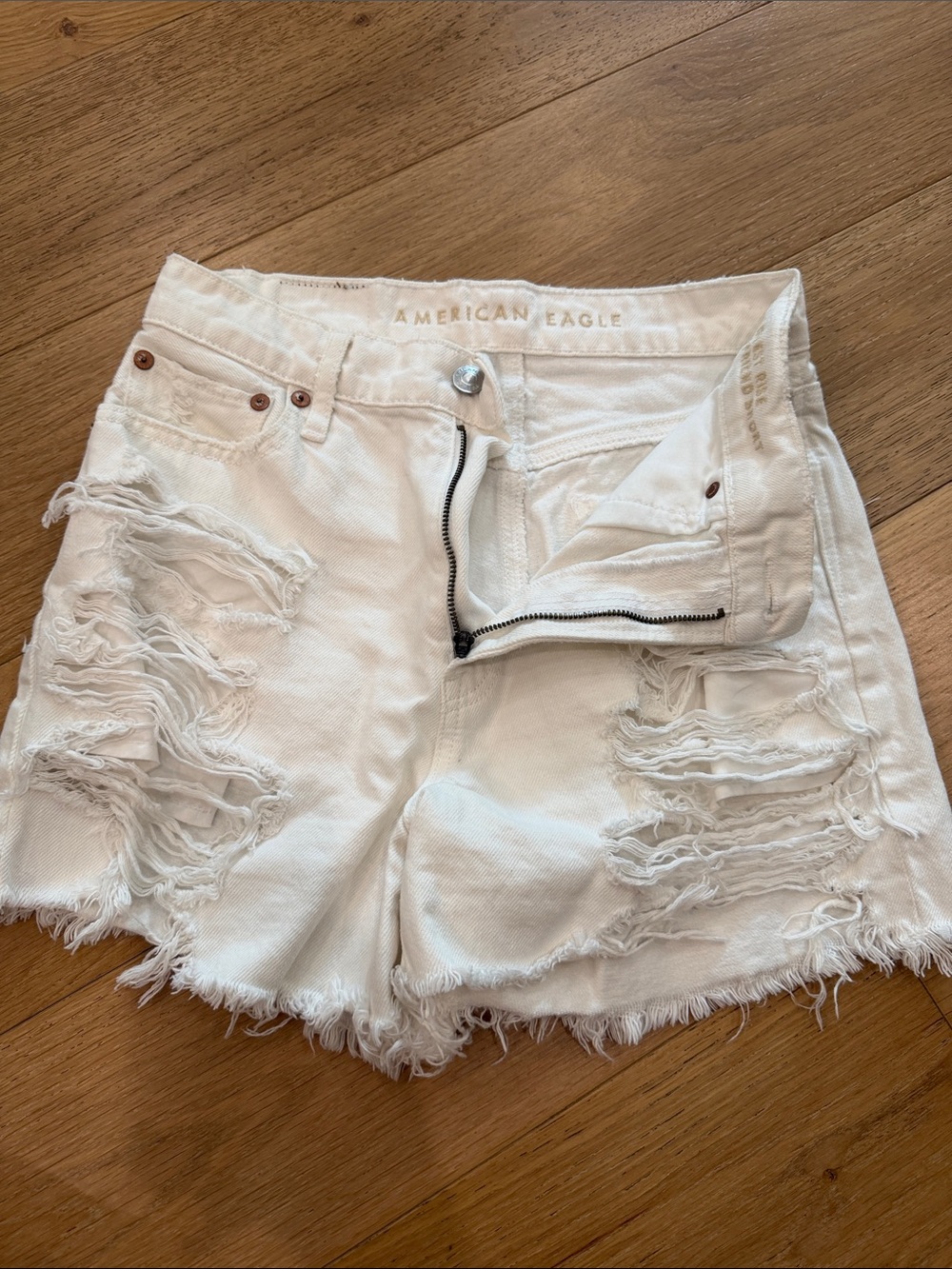 American Eagle Outfitters White Distressed High-Rise Denim Cutoff Shorts